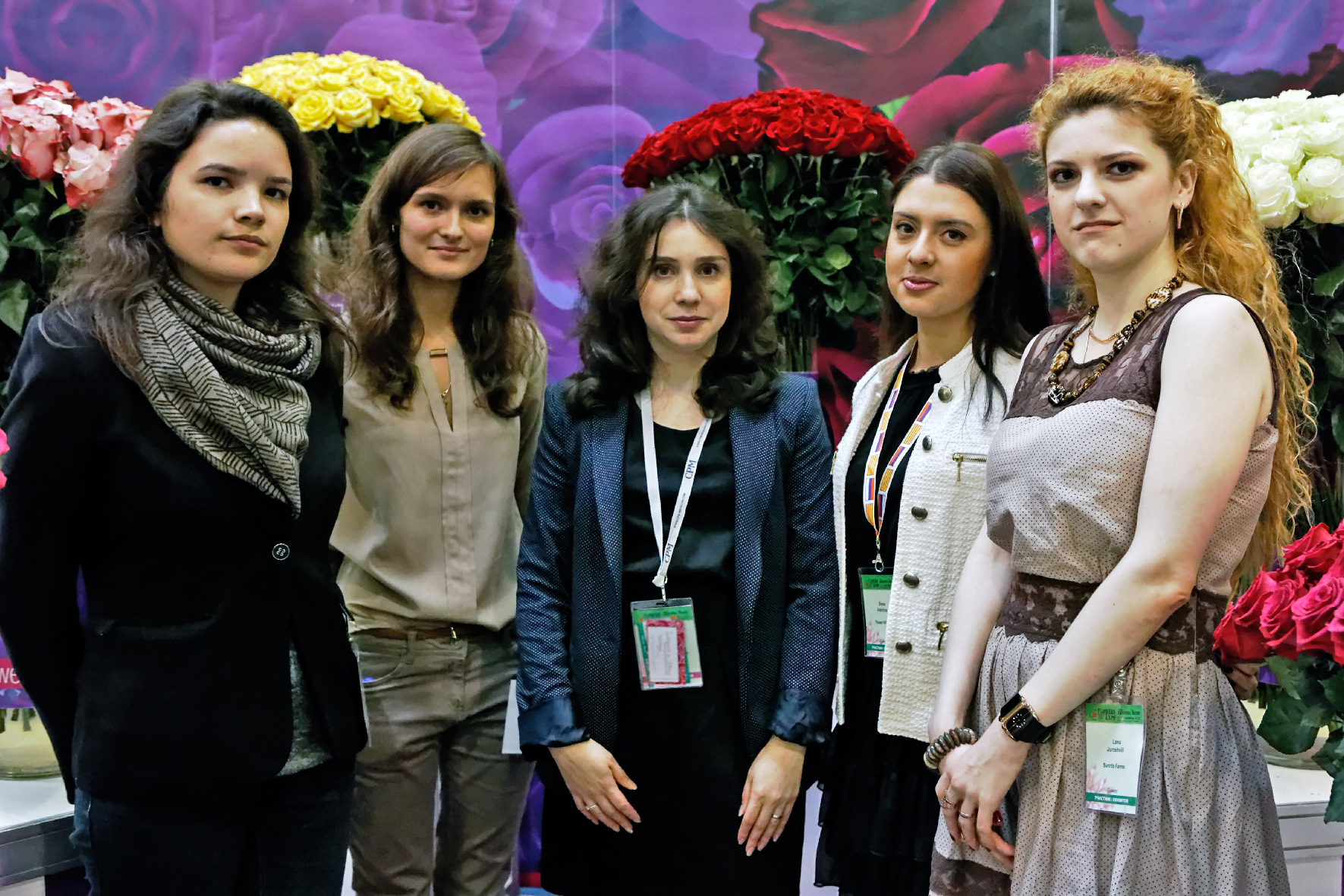 Interpreters E. Mámina, M. Savchenkova, A. Ermanok, E. Vákhtina,L. Juroshvili at the fair Flowers Expo Moscow.